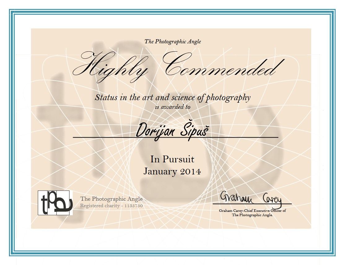 Highly Commended certificate